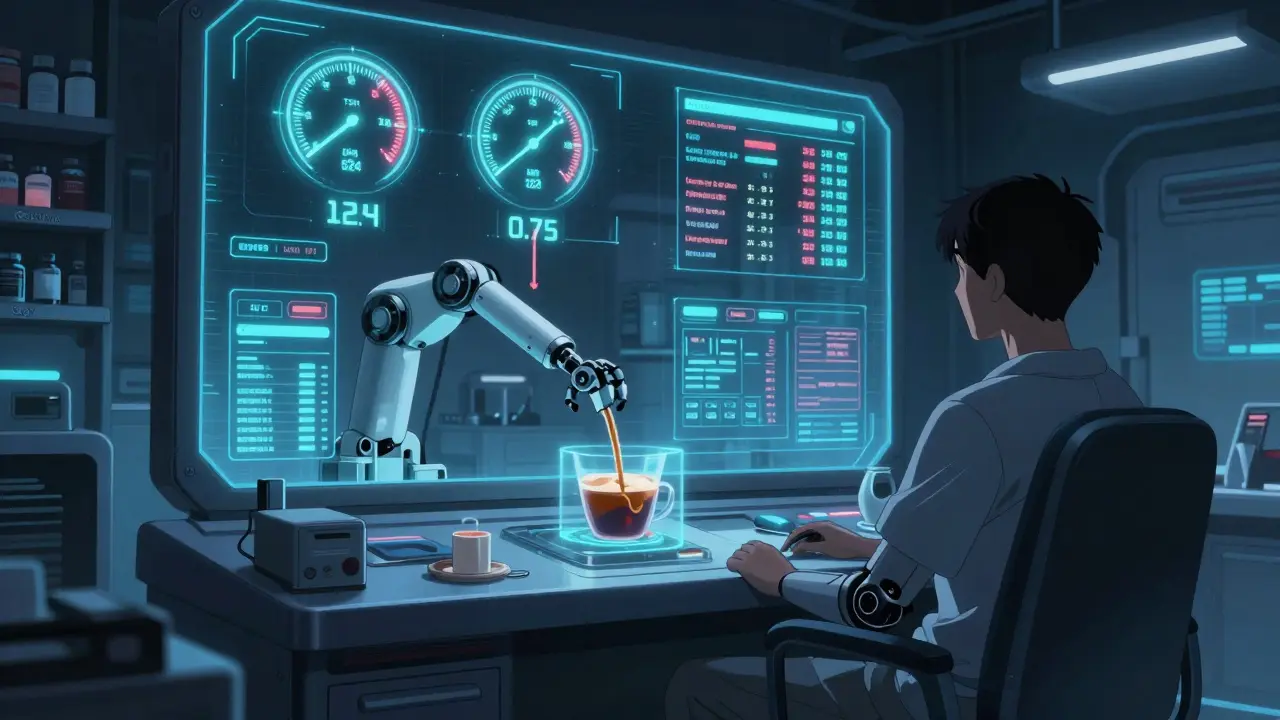 A futuristic control room with TSH gauges dropping after a 60-minute delay protocol is activated.