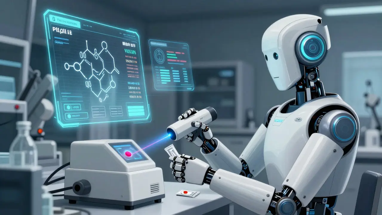 Android using a laser spectrometer to verify the chemical authenticity of a pill