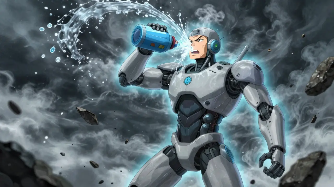 Character using cold water technique to calm down in storm