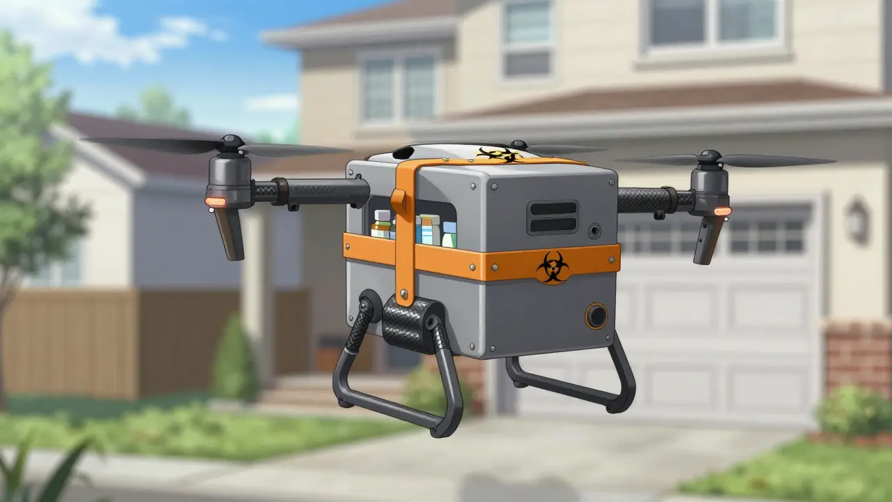 Delivery drone carrying medication packages
