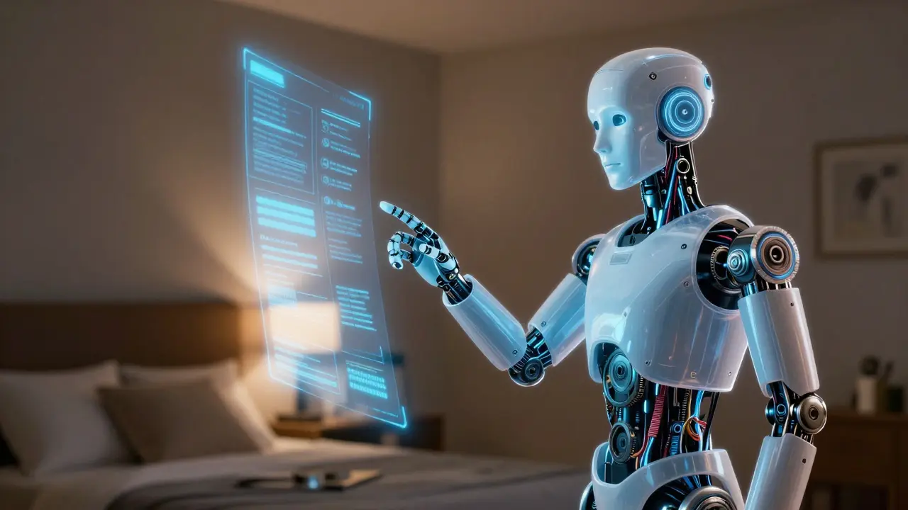 Holographic robot doctor conducting a telehealth consultation