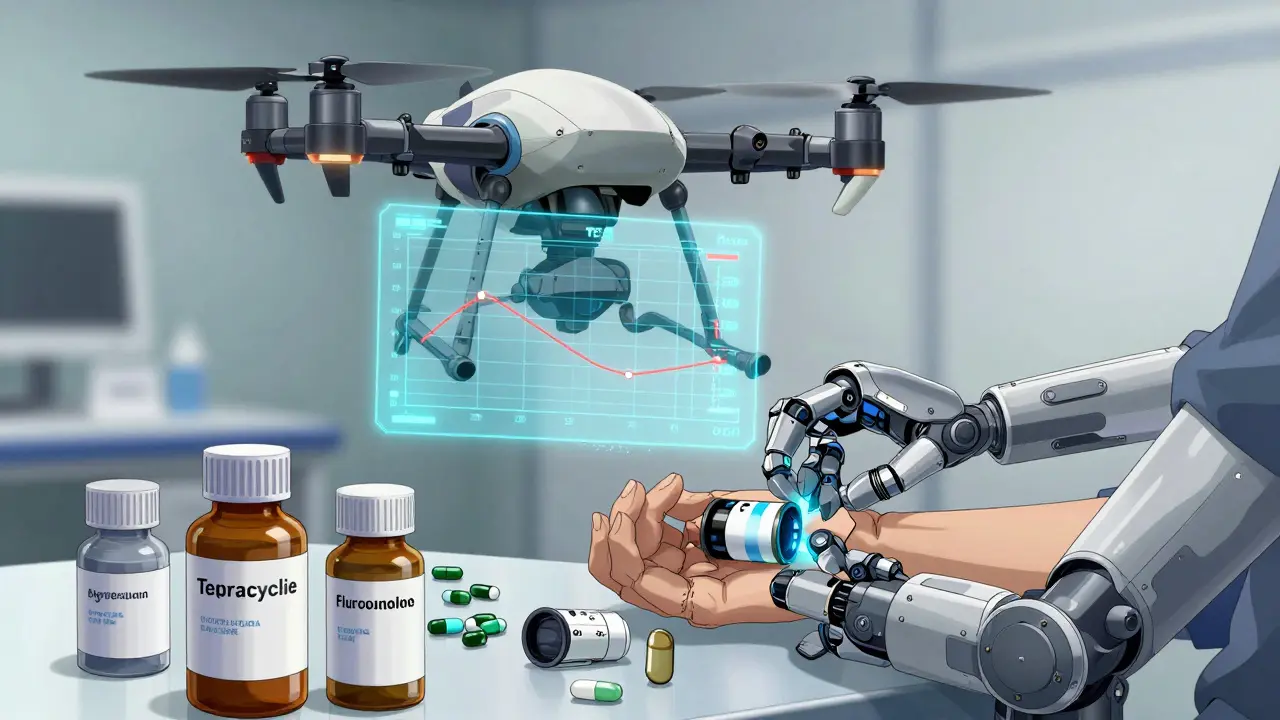 Medical drone monitoring stable TSH levels with spaced antibiotics
