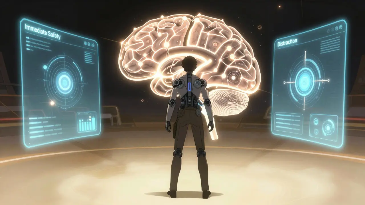 Person standing in structured neural network crisis plan