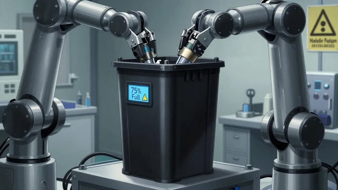 Automated handling of sealed medical waste in high-tech facility