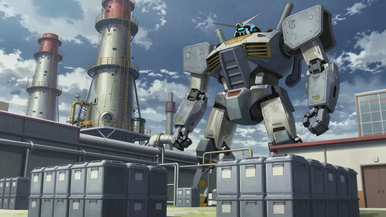 Industrial hazardous waste incineration plant in mecha manga style