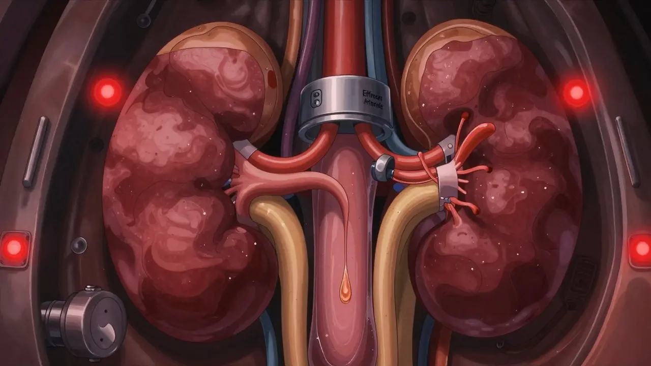 Mechanical kidney model showing pressure drop and system failure