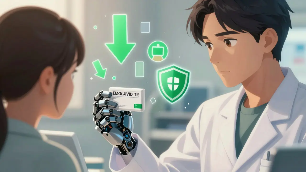 Pharmacist explaining medication benefits to a patient