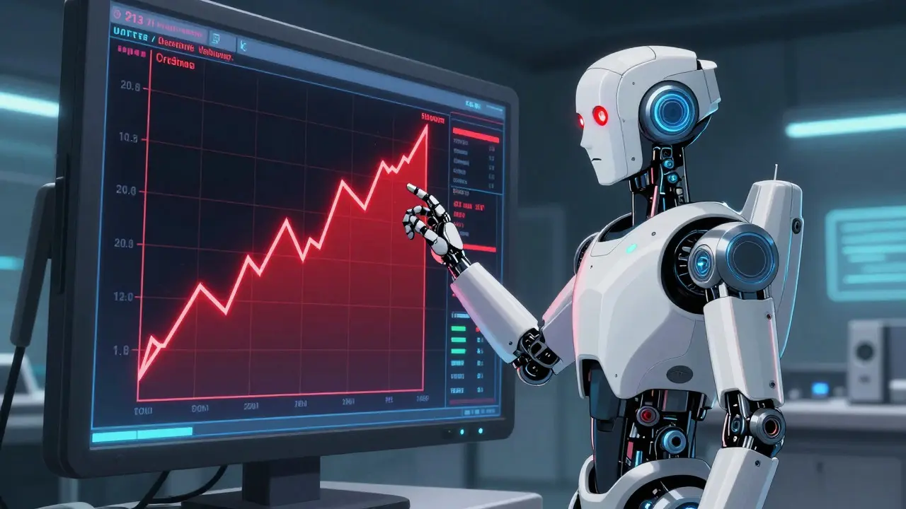Robot analyzing critical spike in creatinine levels on monitor