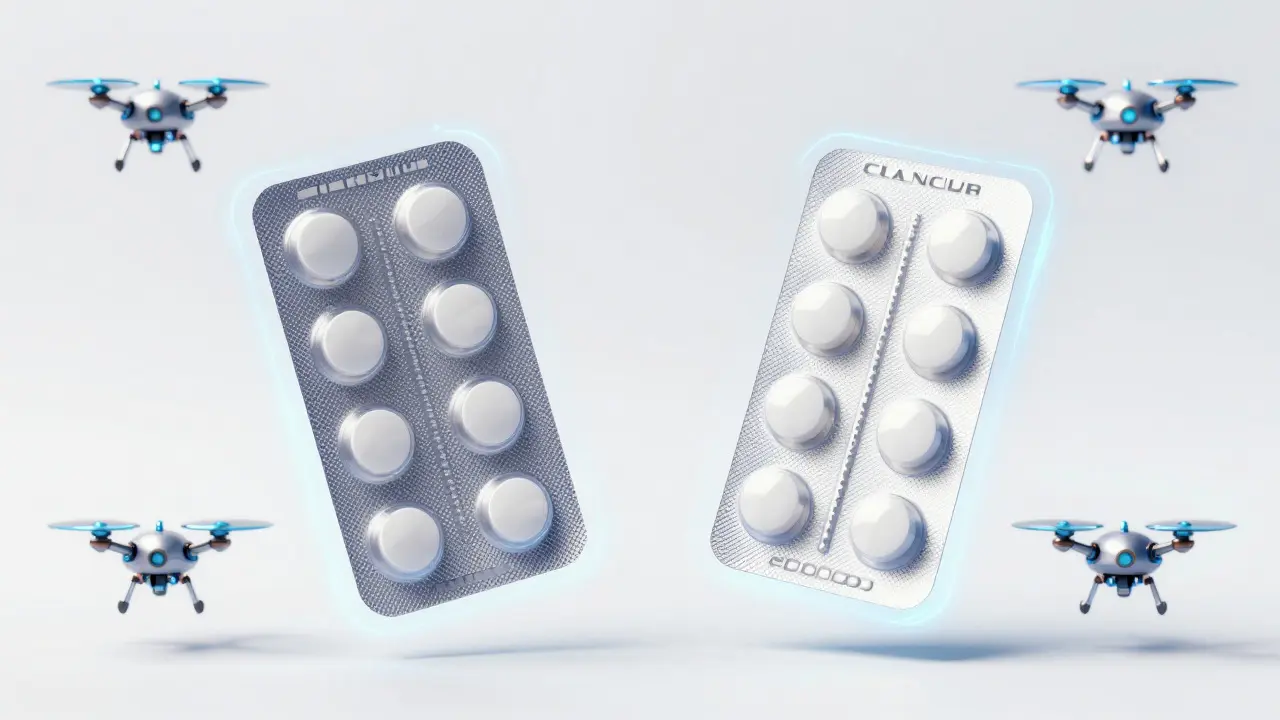 Mechanical drones protecting generic and brand medication pills