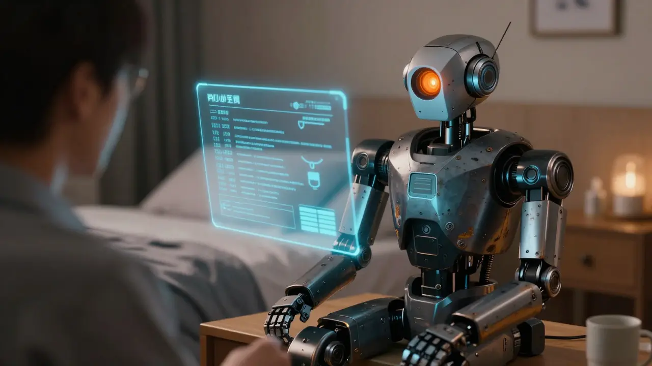 Robotic assistant projecting a holographic prescription