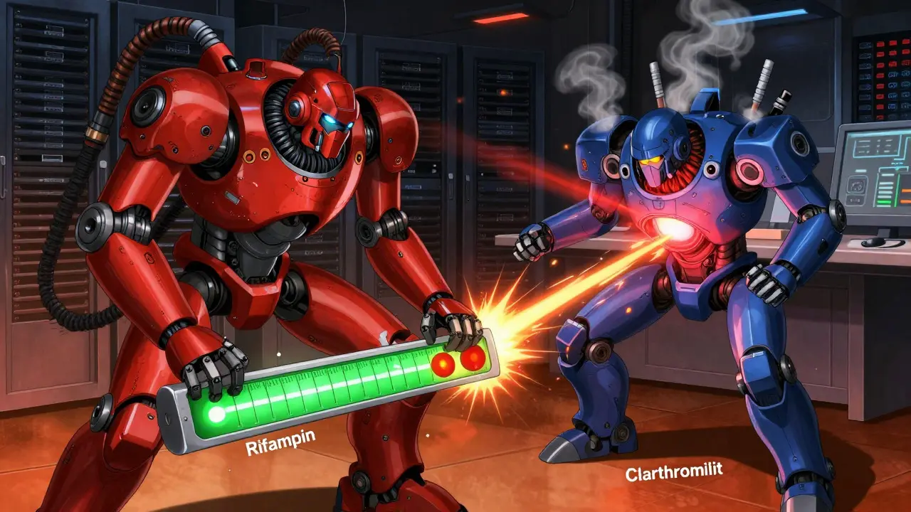 Robots depicting dangerous antibiotic drug clashes